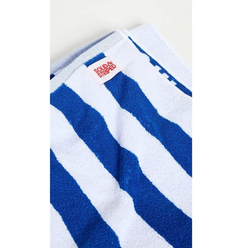 Solid & Striped White/Blue Striped Cotton Nautical Vacation Beach Towel
